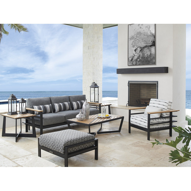 South Beach Contemporary Teak and Graphite Aluminum Ottoman