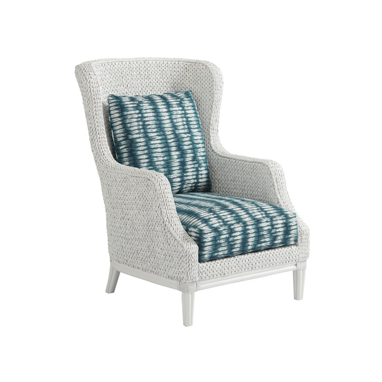 Coastal Elegance Mahogany Wingback Chair in Blue, Brown & White