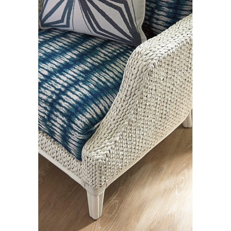 Coastal Elegance Mahogany Wingback Chair in Blue, Brown & White
