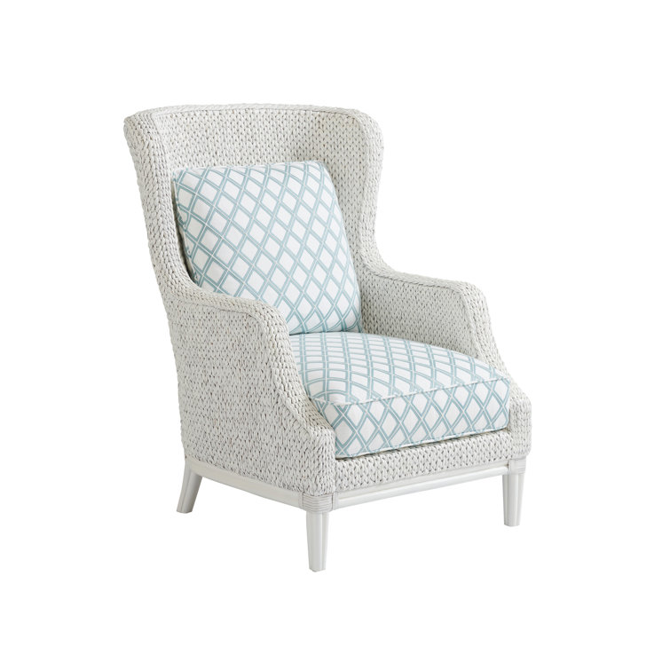 Coastal Breeze Blue and White Leather-Wood Armchair