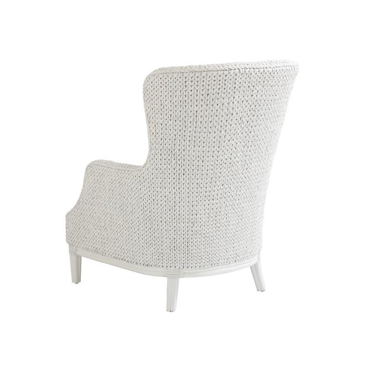 Coastal Breeze Blue and White Leather-Wood Armchair