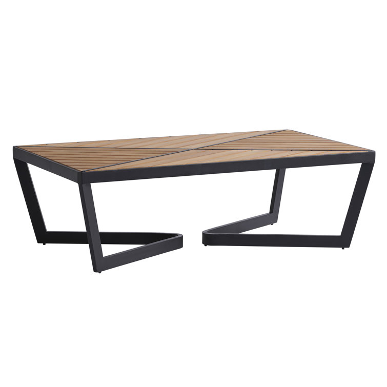 South Beach Modern 52'' Black and Teak Rectangular Cocktail Table
