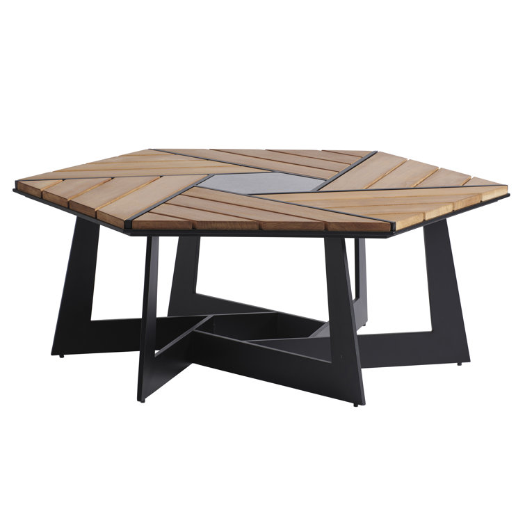 Hexagonal Black and Teak Outdoor Cocktail Table