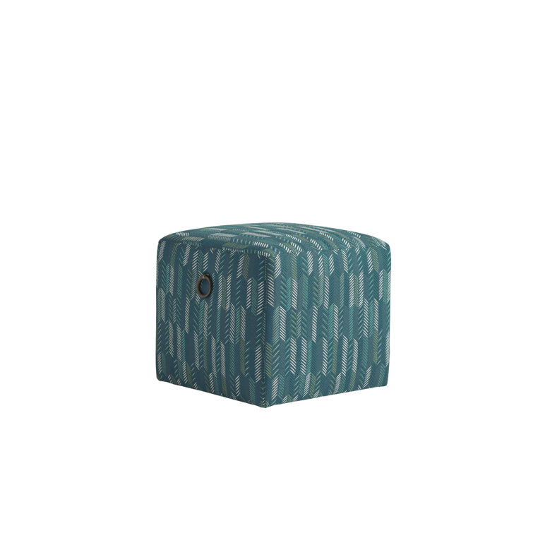Marine Blue Patterned Fabric Coastal Ottoman