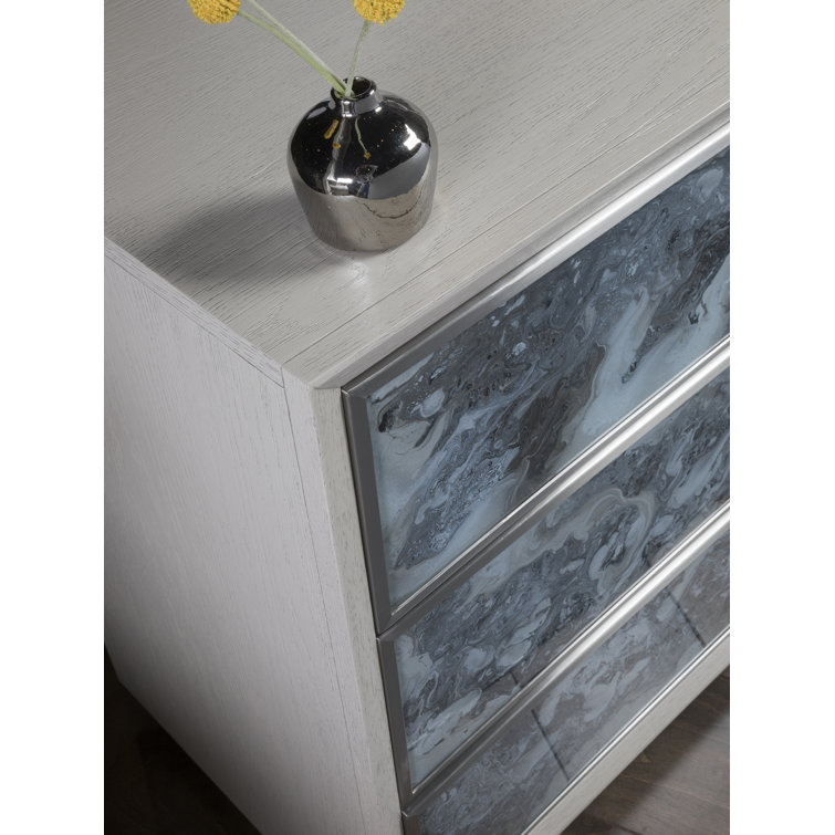 White Oak and Stainless Steel 3-Drawer Hall Chest