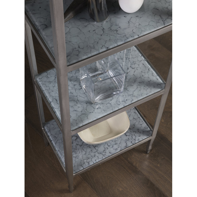 Sashay Silver Slim Iron Etagere with Tempered Glass Shelves