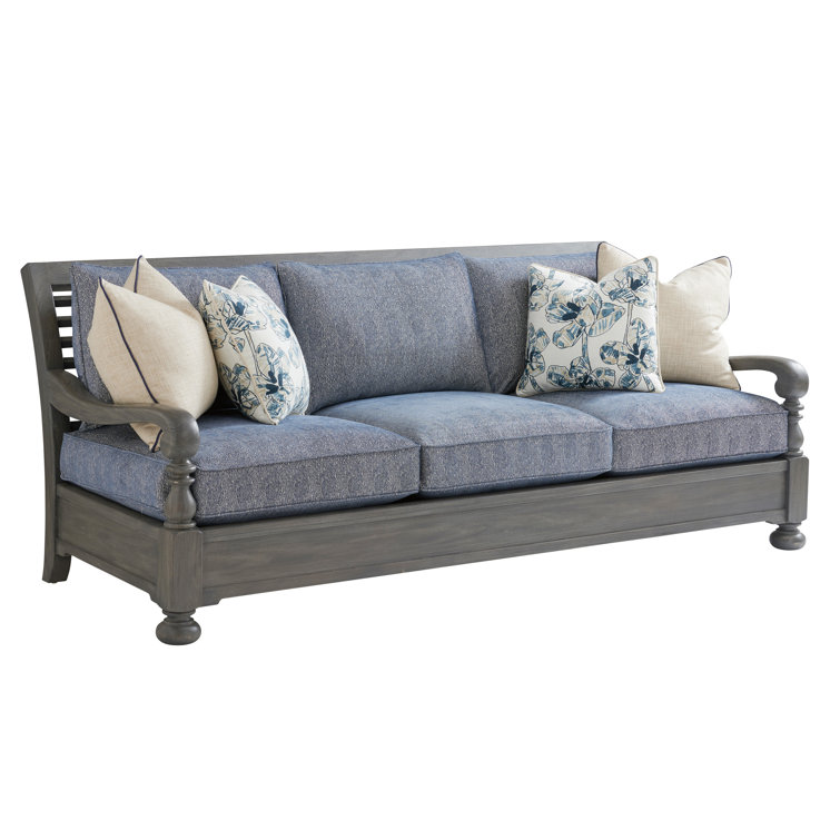 Navy Charles of London Down-Filled Mahogany Wood Sofa