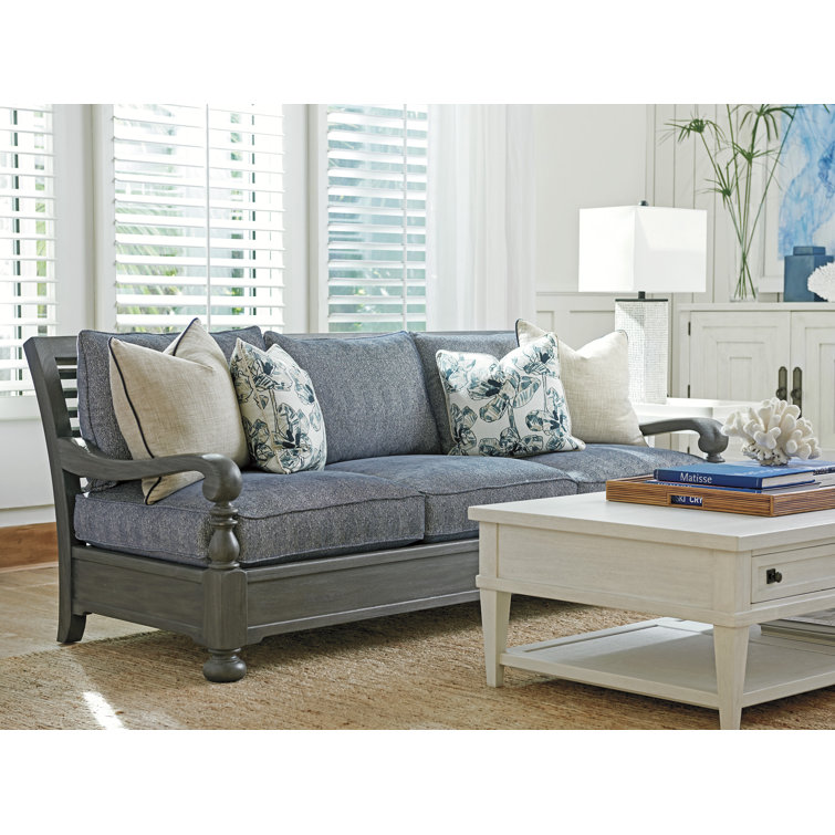Navy Charles of London Down-Filled Mahogany Wood Sofa