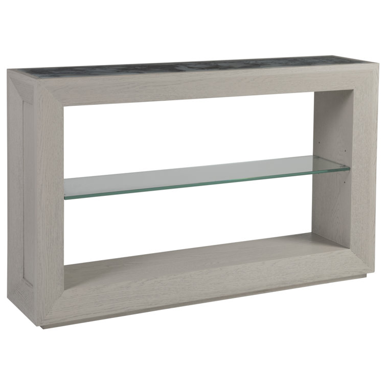 Gray Oak and Glass Rectangular Console Table with Storage