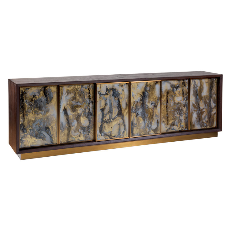 Transitional White Oak Media Console with Brass Accents