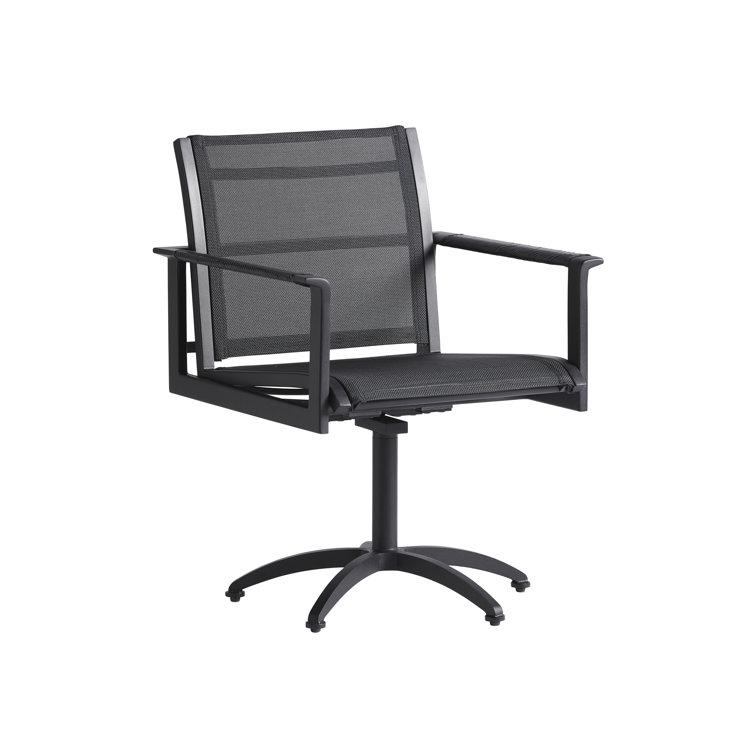 South Beach Sleek Black Aluminum and Teak Swivel Dining Armchair