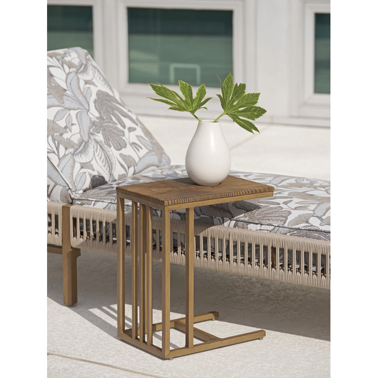 Transitional Brown Teak-Finish Aluminum Side Table 12"x18"