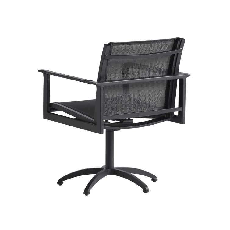 South Beach Sleek Black Aluminum and Teak Swivel Dining Armchair
