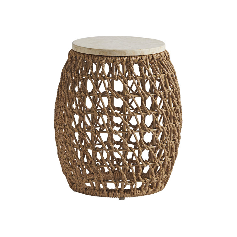 Beige Transitional Mactan Stone 12" Round Side Table
