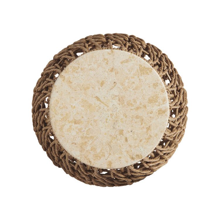 Beige Transitional Mactan Stone 12" Round Side Table