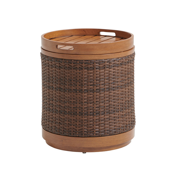 Brown Wicker Round Chairside Table with Removable Tray