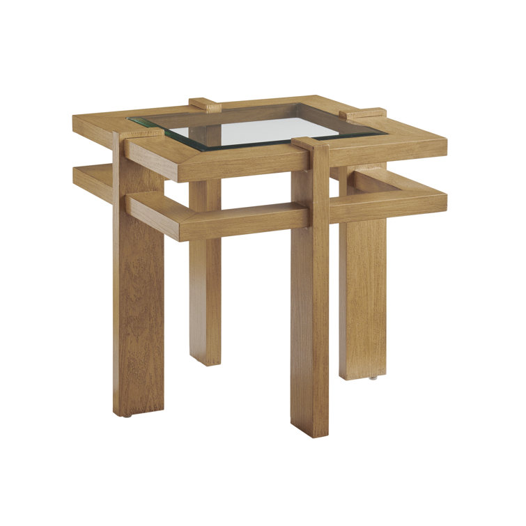 Transitional Beveled Glass Top Square End Table in Brown