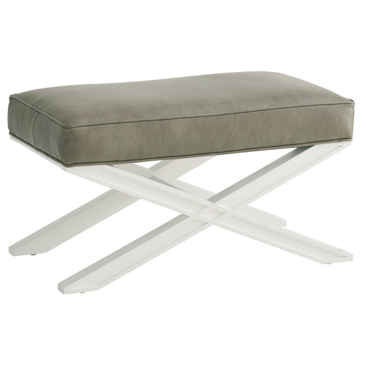 Avondale Gray Leather Ottoman with White X-Base