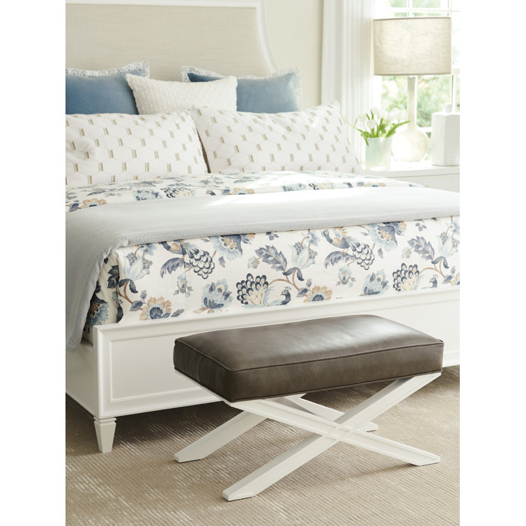 Avondale Gray Leather Ottoman with White X-Base