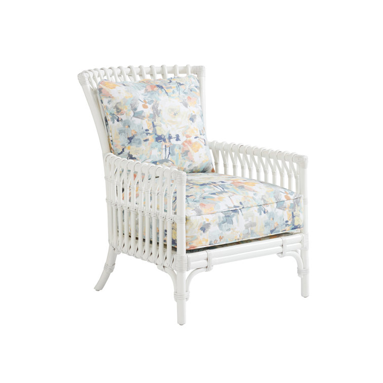 White Patterned Leather and Wood Coastal Armchair