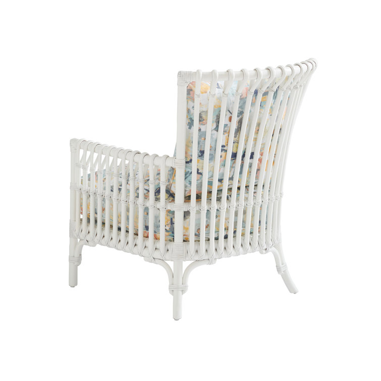 White Patterned Leather and Wood Coastal Armchair
