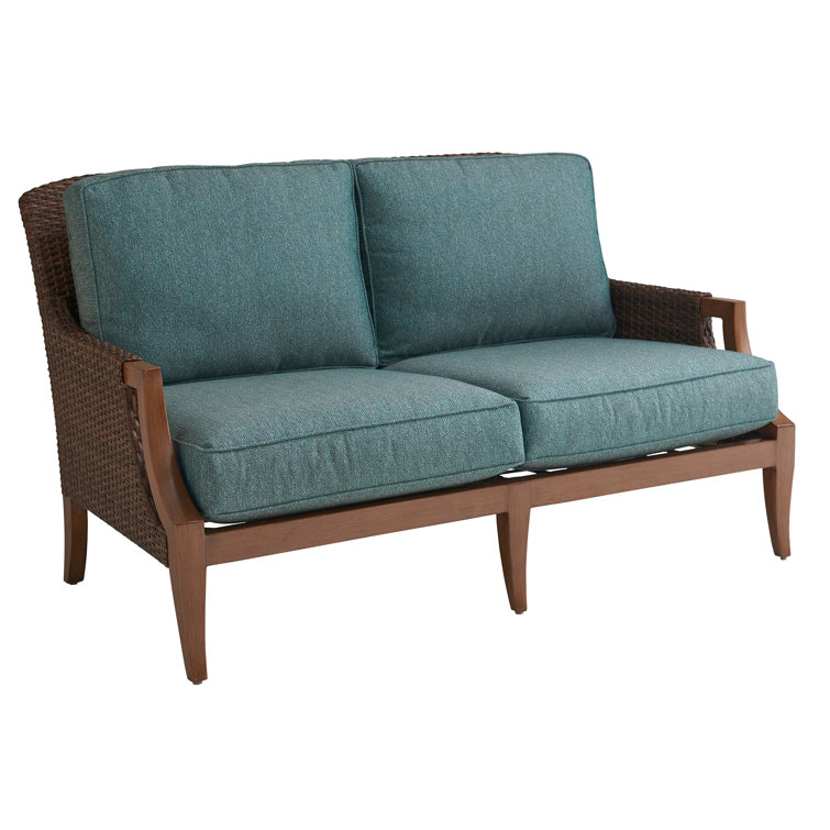 Harbor Isle Walnut Finish Wicker and Metal Love Seat