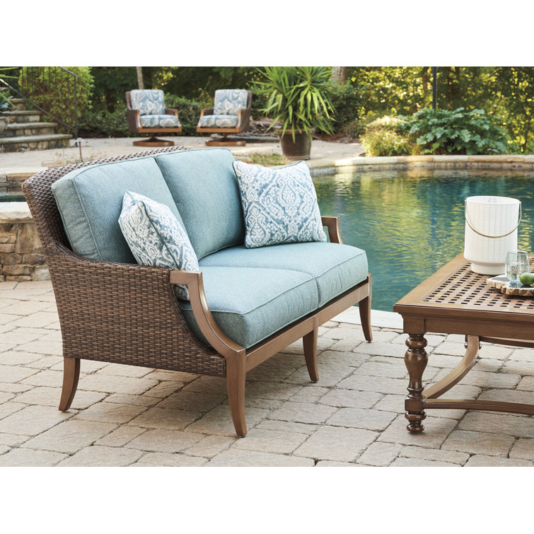 Harbor Isle Walnut Finish Wicker and Metal Love Seat