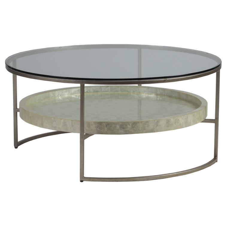 Champagne Foil and Glass Round Cocktail Table with Capiz Shelf