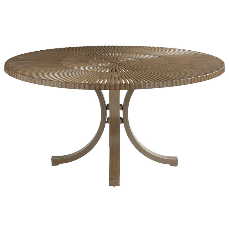 60" Brown Teak Round Formal Dining Table