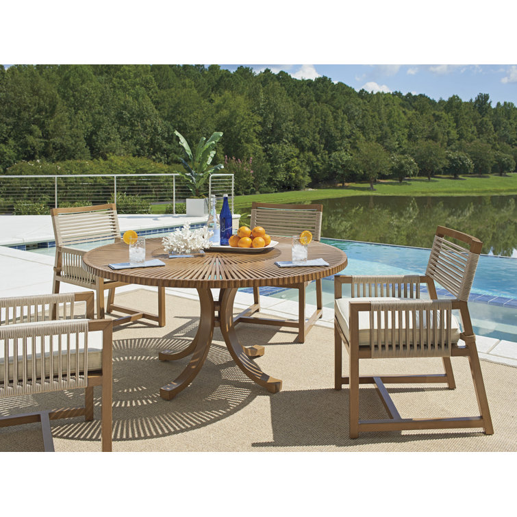 60" Brown Teak Round Formal Dining Table