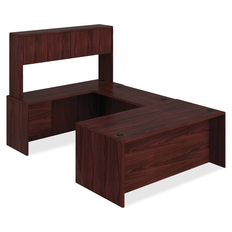 Elegant Mahogany Executive Desk with Integrated Filing System