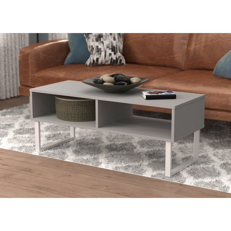 Modern Taupe Wood & Metal Coffee Table with Storage
