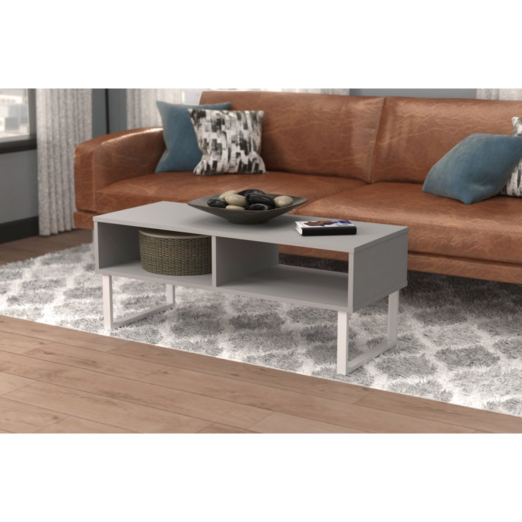 Modern Taupe Wood & Metal Coffee Table with Storage