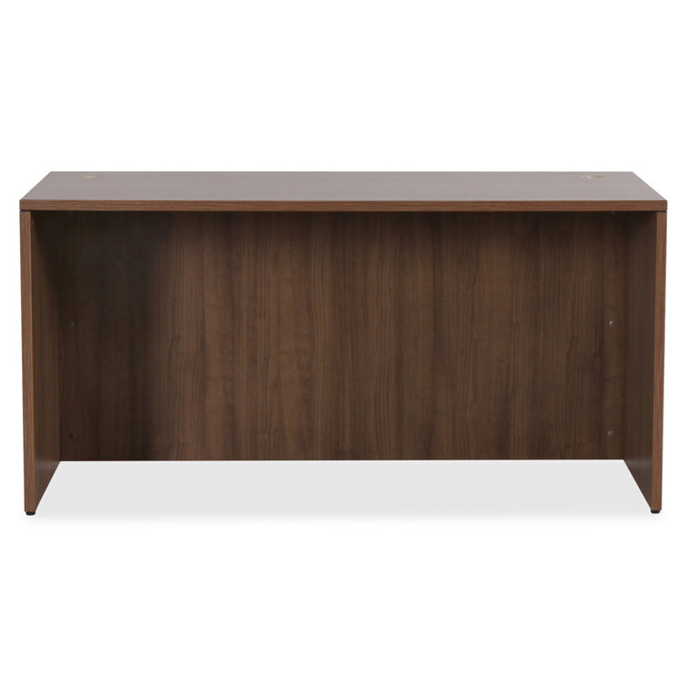 Modern Walnut Laminate Rectangular Office Desk with Privacy Panel