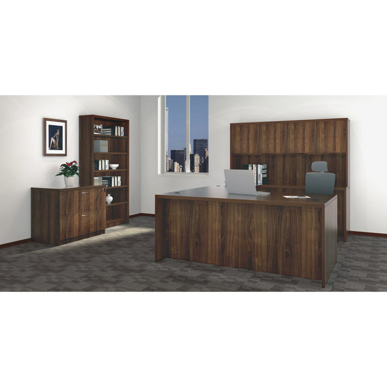 Contemporary Walnut Laminate 62'' Office Credenza with Filing Cabinet