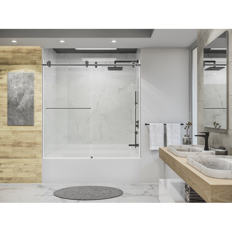 Eclipse 60" Matte Black Frameless Sliding Tub Door