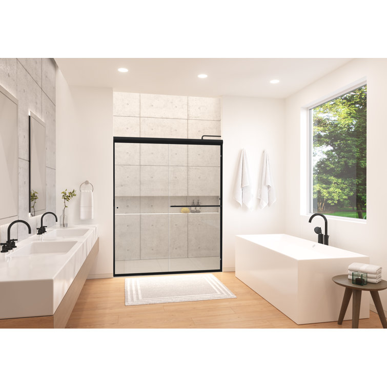 Eurolite 58" Matte Black Frameless Sliding Shower Door with Clear Glass