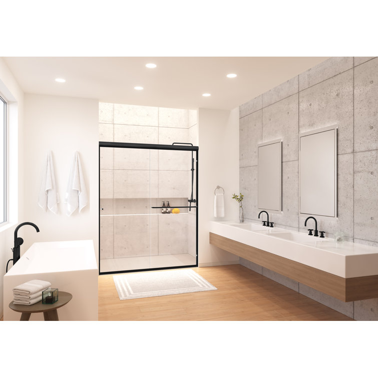 Eurolite 58" Matte Black Frameless Sliding Shower Door with Clear Glass