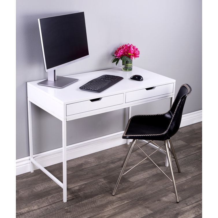Belka Modern White Mahogany Writing Desk with Smooth Drawers