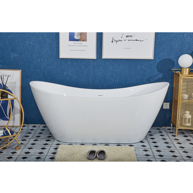 70'' White Oval Freestanding Acrylic Bathtub