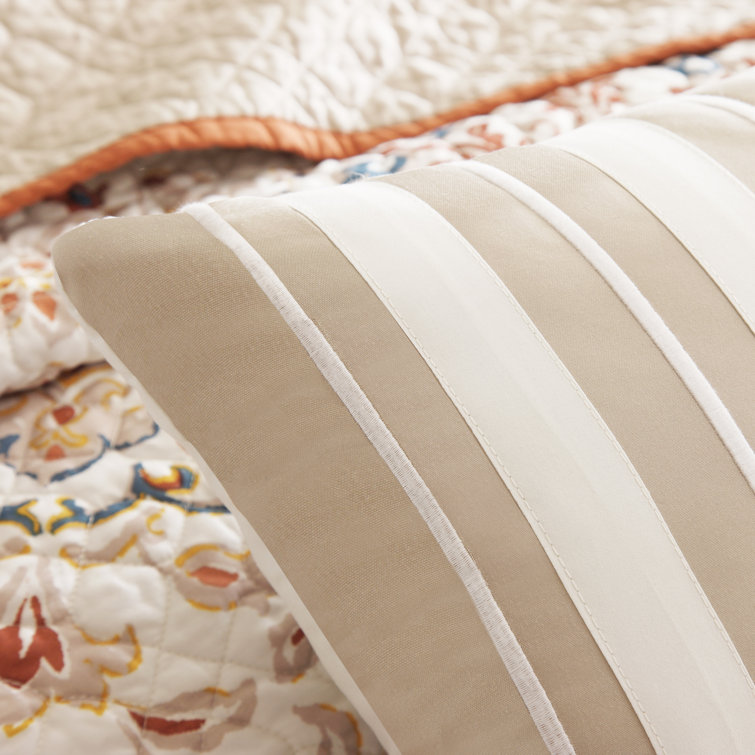 Ivory and Orange Reversible Microfiber Full Quilt Set