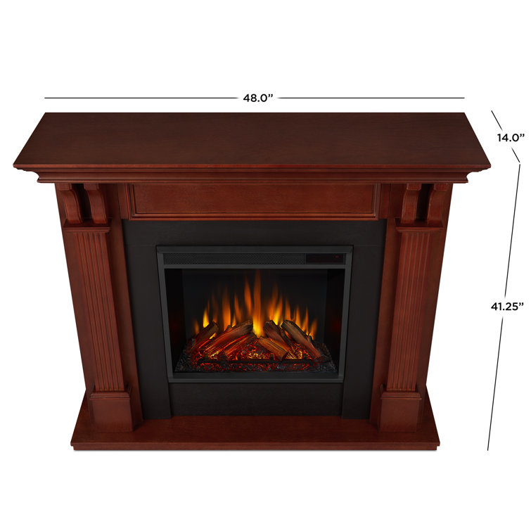 Mahogany 48-Inch Electric Fireplace with Carved Pilasters