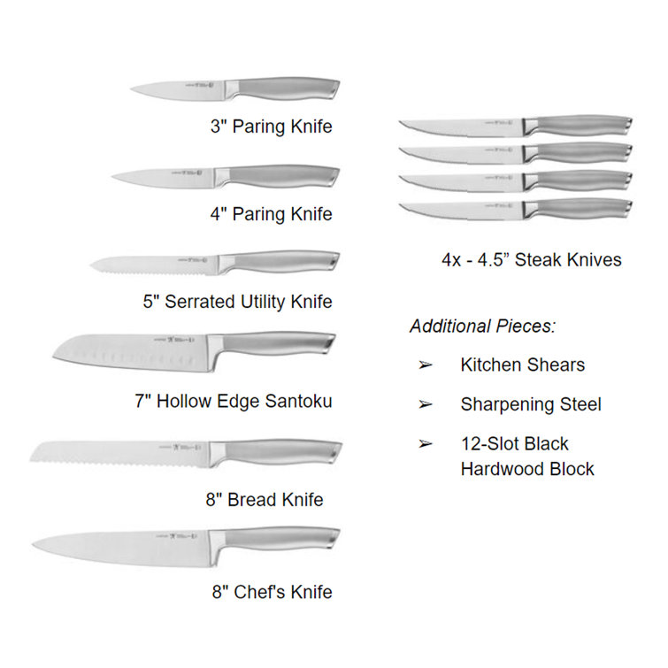 HENCKELS Modernist 13-Piece Knife Set with Block, Chef Knife, Paring Knife, Steak Knife, Black, Stainless Steel