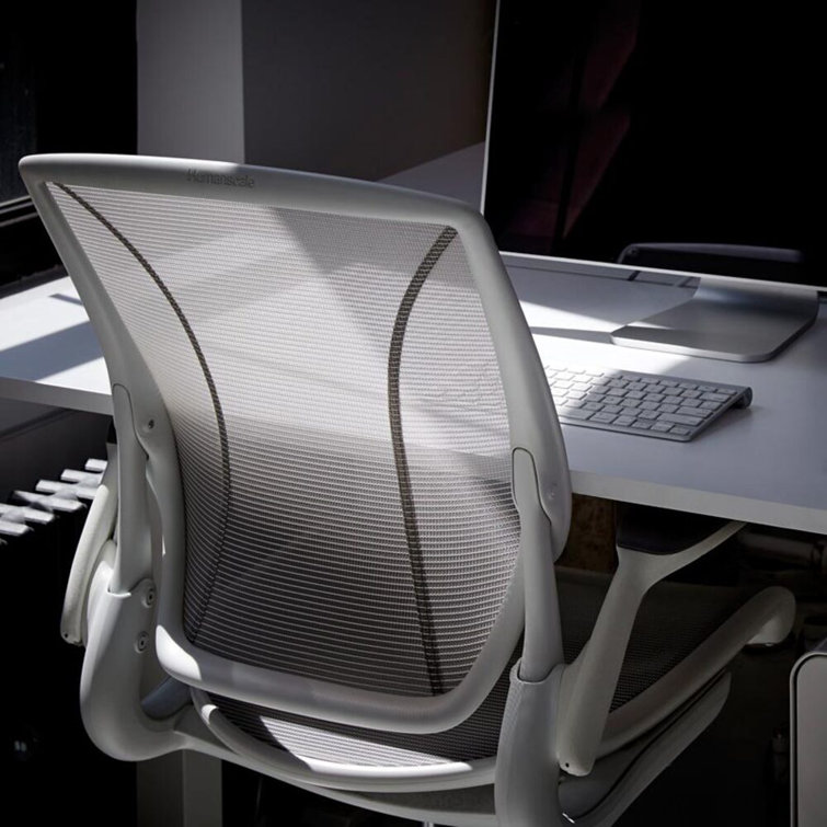 Pinstripe White Mesh Swivel Task Chair with Adjustable Arms