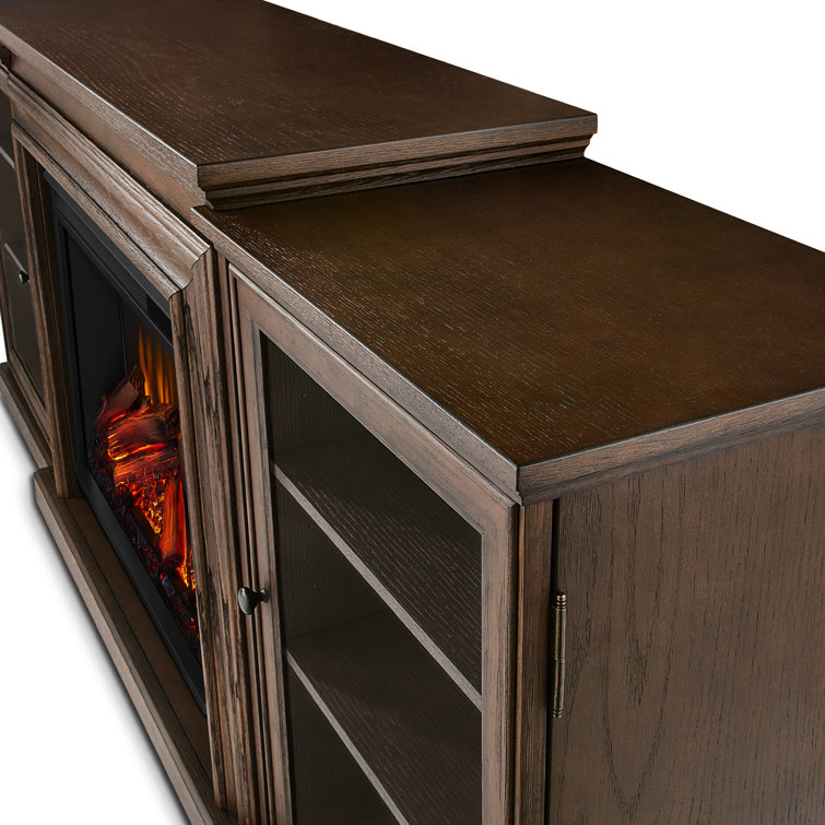 Chestnut Oak 72" TV Stand with Electric Fireplace and Glass Cabinets