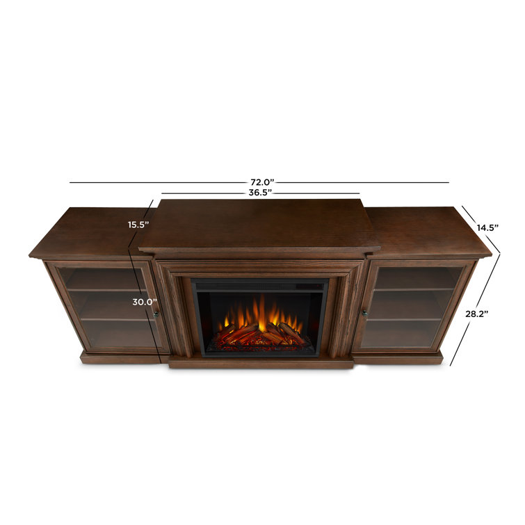Chestnut Oak 72" TV Stand with Electric Fireplace and Glass Cabinets
