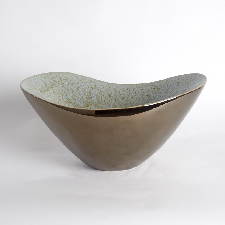 Bronze and Blue Reactive Glaze Ceramic Bowl