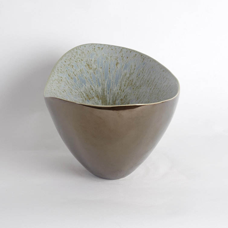 Bronze and Blue Reactive Glaze Ceramic Bowl