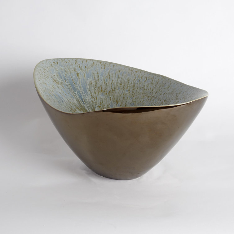Bronze and Blue Reactive Glaze Ceramic Bowl