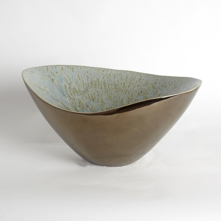 Bronze and Blue Reactive Glaze Ceramic Bowl